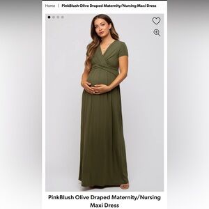 PinkBlush Olive Draped Nursing Maxi Dress